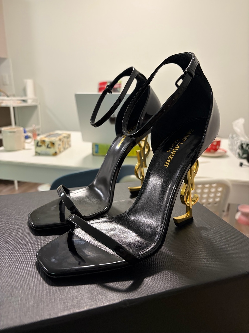 Saint Laurent OPYUM SANDALS IN PATENT LEATHER Black